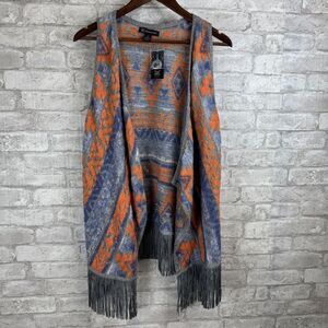 INC Western Boho Chic Knit Sweater‎ Vest Burnt Orange Fringe Southwestern Size M